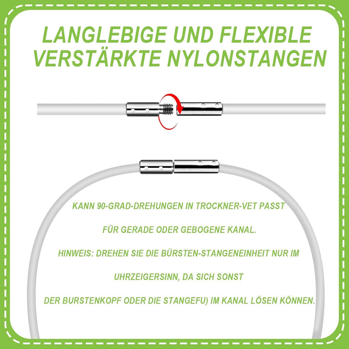 31 Kaminbürsten Set Premium (150mm Bürstenkopf) - 20x Flexible Stangen Inkl. 2 Bürsten, Trocknerbürs