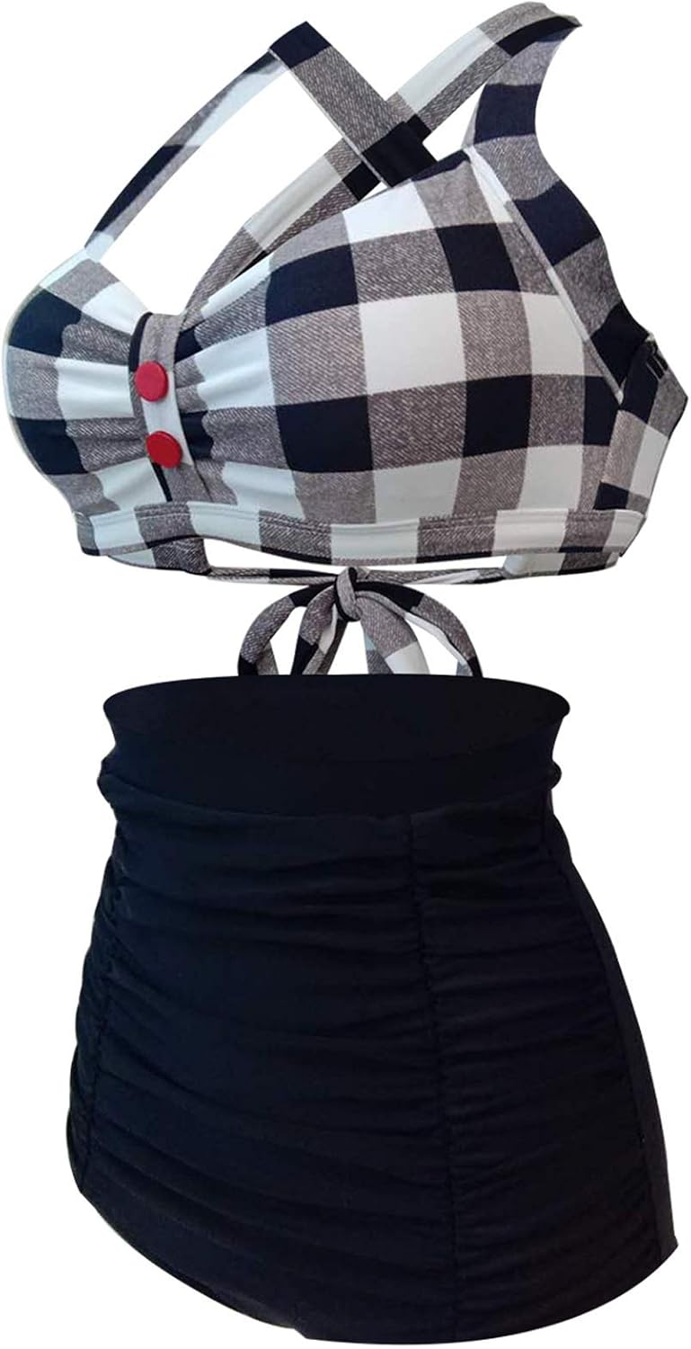 Laorchid Damen Bandeau Bikini Set sexy high Waist bademode Push up Badeanzug gepolstert Retro Neckho