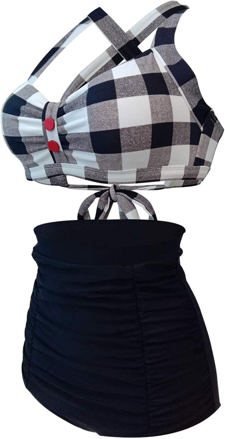 Laorchid Damen Bandeau Bikini Set sexy high Waist bademode Push up Badeanzug gepolstert Retro Neckho