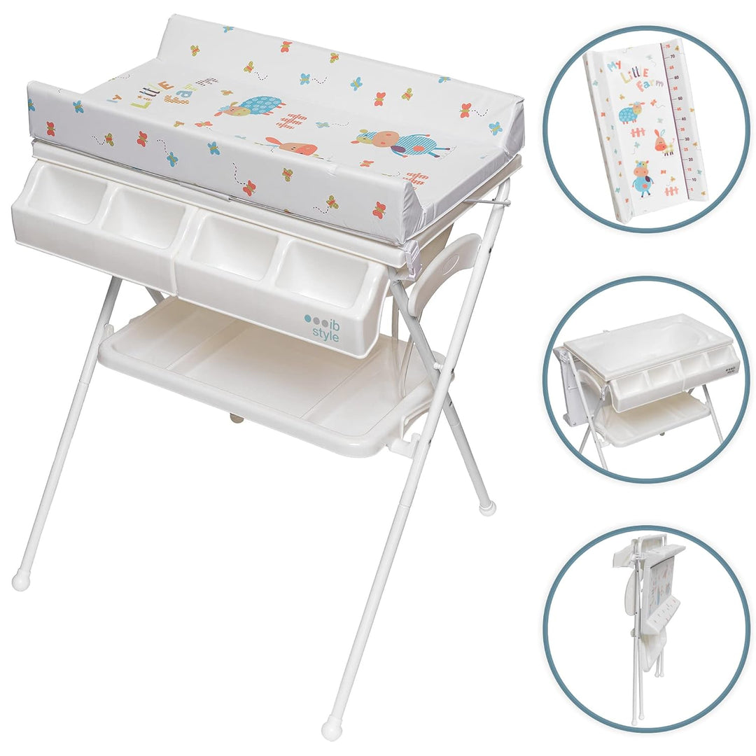 ib style® KOA Wickeltisch mit Badewanne | mobiler Wickeltisch | Klappbar |4 Dekore | MY LITTLE FARM