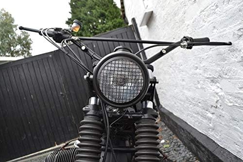 Schwarz Motorrad 6" Scheinwerfer mit Netz Grill H4 55W für Projekt Fahrrad, Cafe Racer, Scrambler
