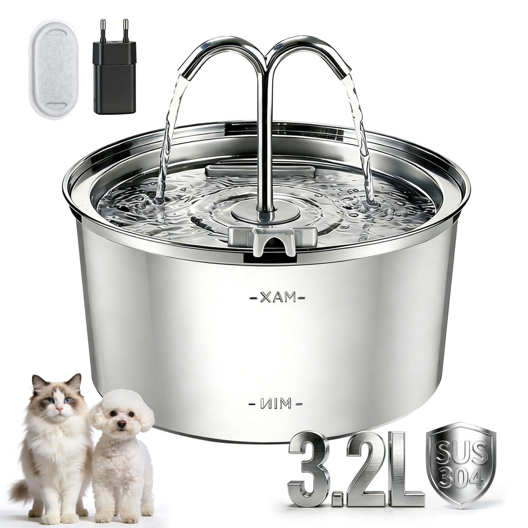 3.2L Katzenbrunnen Edelstahl, Trinkbrunnen für Katze, Leise Katzen Trinkbrunnen, Automatic Katzen Tr