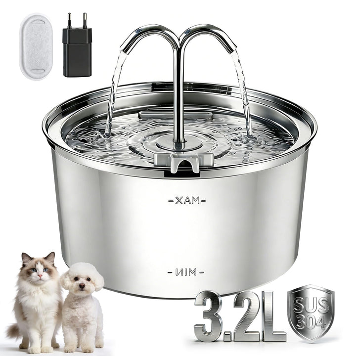 3.2L Katzenbrunnen Edelstahl, Trinkbrunnen für Katze, Leise Katzen Trinkbrunnen, Automatic Katzen Tr