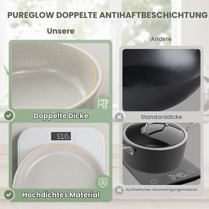 PureGlow Granit Antihaft-Kochset mit abnehmbaren Griffen – 10-teilig inkl. Bratpfanne und Kochtopf m