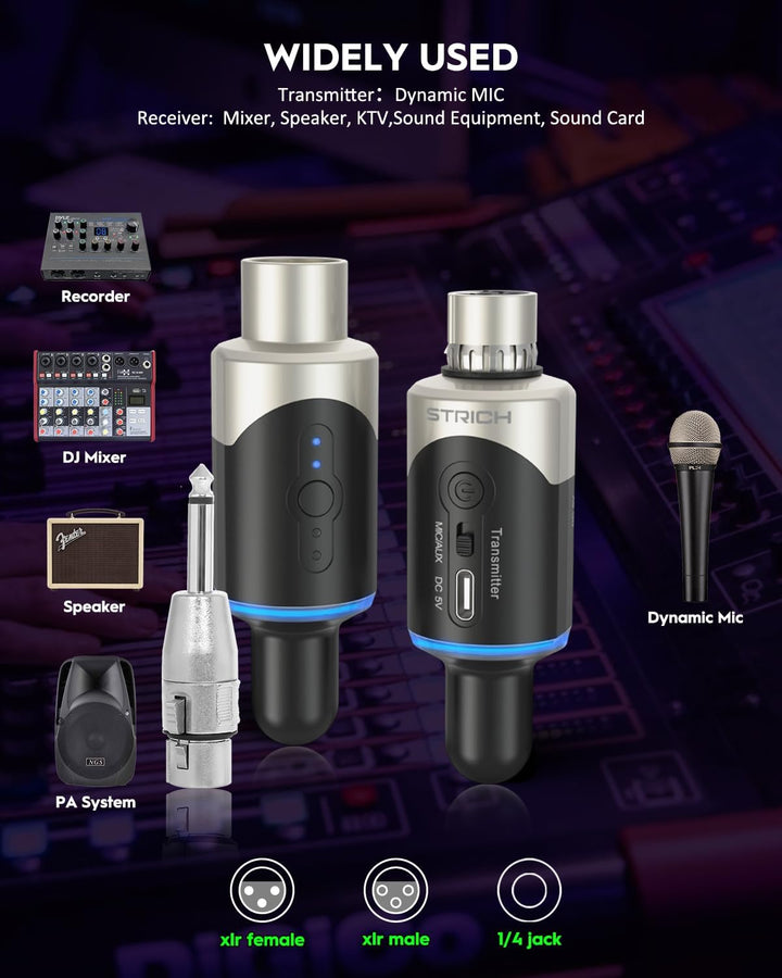 STRICH M5 UHF Wireless XLR Mikrofon-System, 4-Kanal-Sender & Empfänger für Dynamikmikrofon, 61m Reic