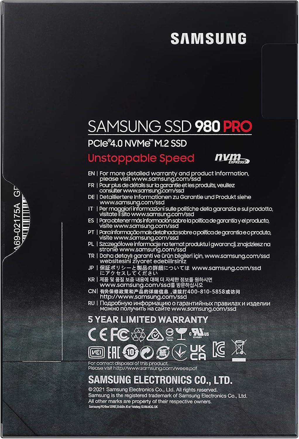 Samsung 980 PRO NVMe M.2 SSD, 1 TB, PCIe 4.0, 7.000 MB/s Lesen, 5.000 MB/s Schreiben, Interne SSD fü