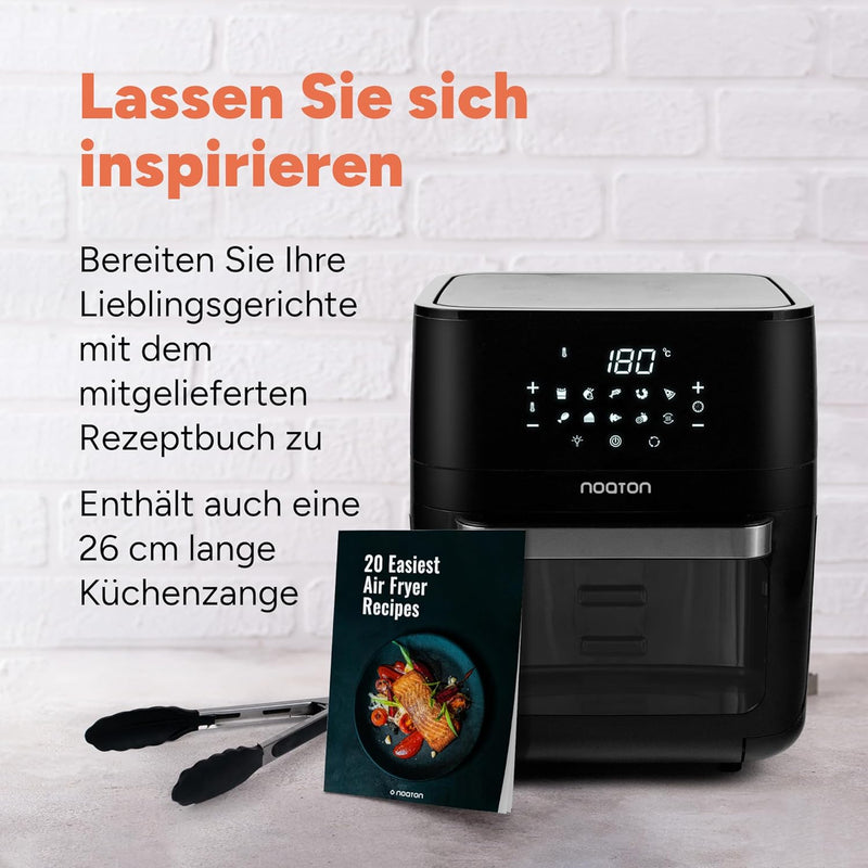 Noaton A120 Ultra Pro Heissluftfritteuse 12L, Fritteuse ohne Öl, Inklusive Rezeptbuch und 26 cm Küch