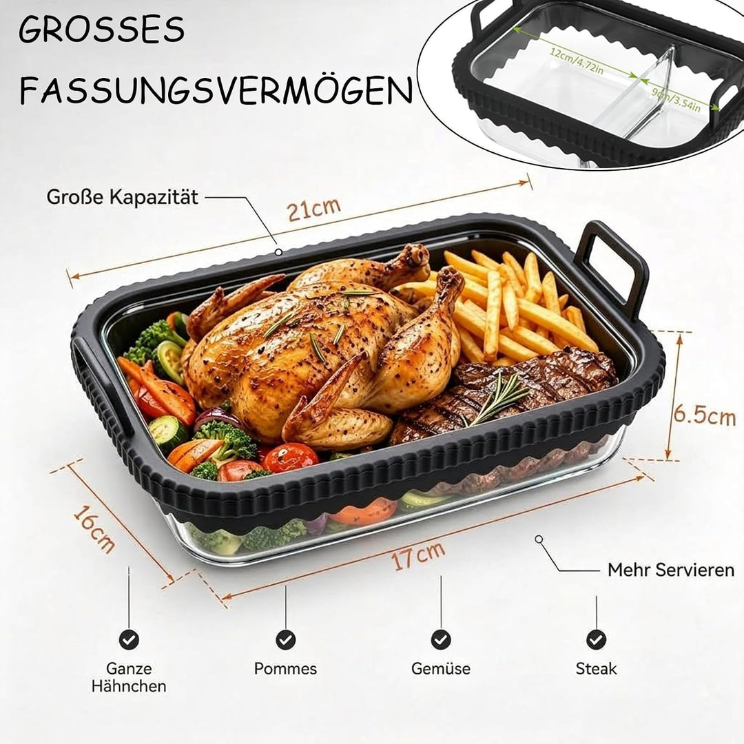 Borosilikat Glas-Auflaufform Set kompatibel mit Ninja, Cosori, Philips &amp; weiteren Heissluftfritteuse