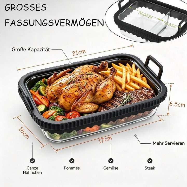 Borosilikat Glas-Auflaufform Set kompatibel mit Ninja, Cosori, Philips &amp; weiteren Heissluftfritteuse