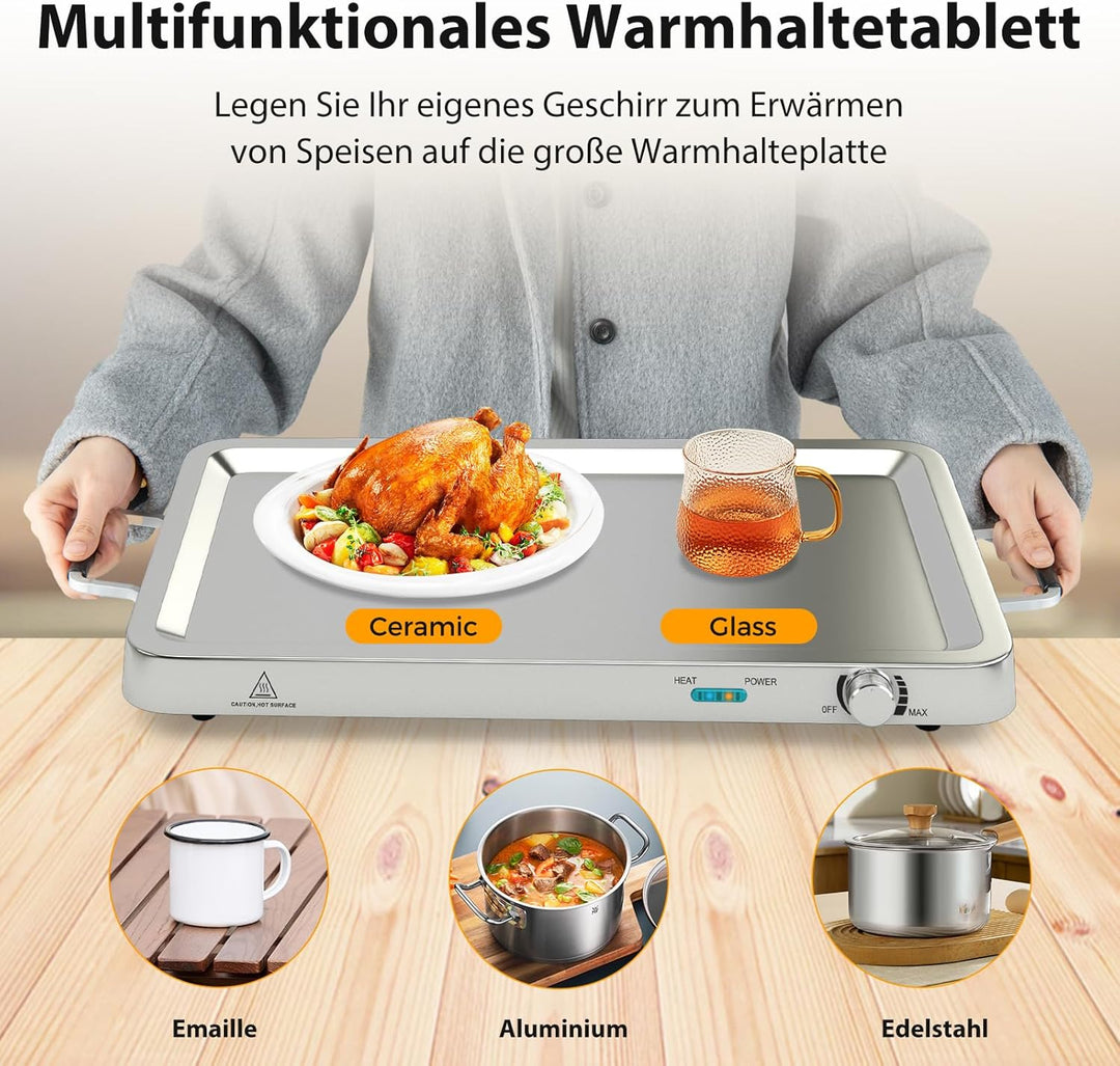 SOARS Warmhaltebehälter elektrisch 450 W, Speisenwärmer mit 3 Behältern & Deckeln, 9L Edelstahl Chaf