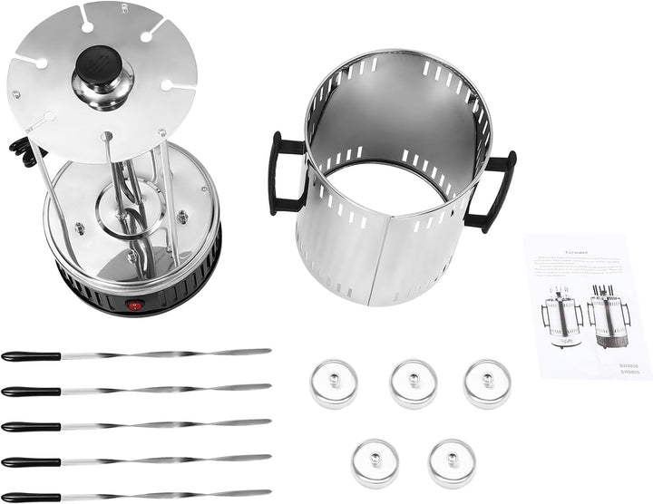 Vertikaler Edelstah Elektrogrill, 1000W Dönergrill für Zuhause Rundgrill Dönerspiess mit 5 Spiessen,