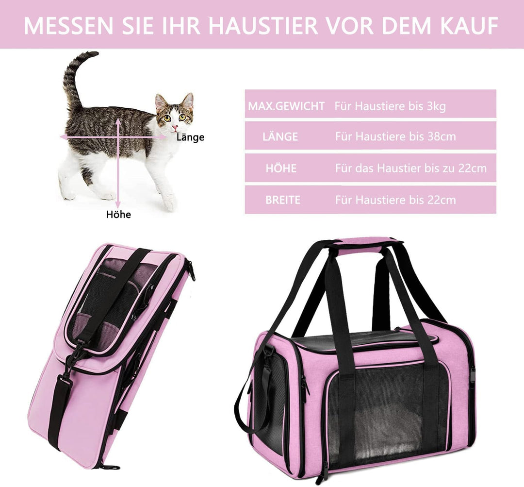 Transporttasche Katze, Transporttasche für Katze Hund bis zu 5kg, Tragbar Faltbare Haustier Tragetas