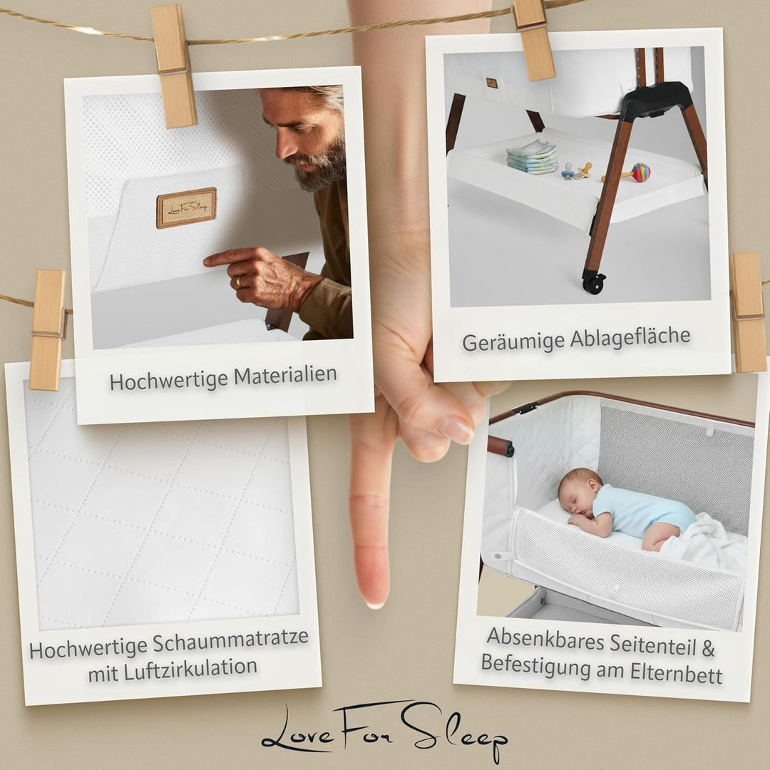 SnooBee Babybett Beistellbett Baby & Co-Sleeper – Höhenverstellbares Babybett mit Matratze, Rollen m