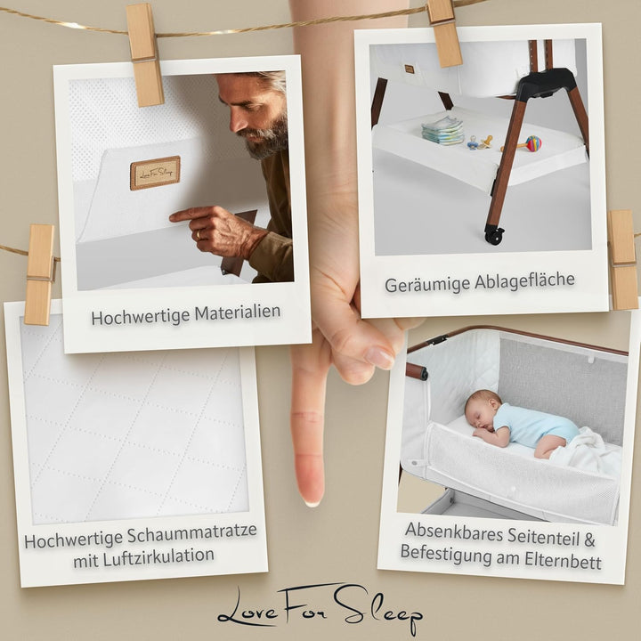 SnooBee Babybett Beistellbett Baby & Co-Sleeper – Höhenverstellbares Babybett mit Matratze, Rollen m