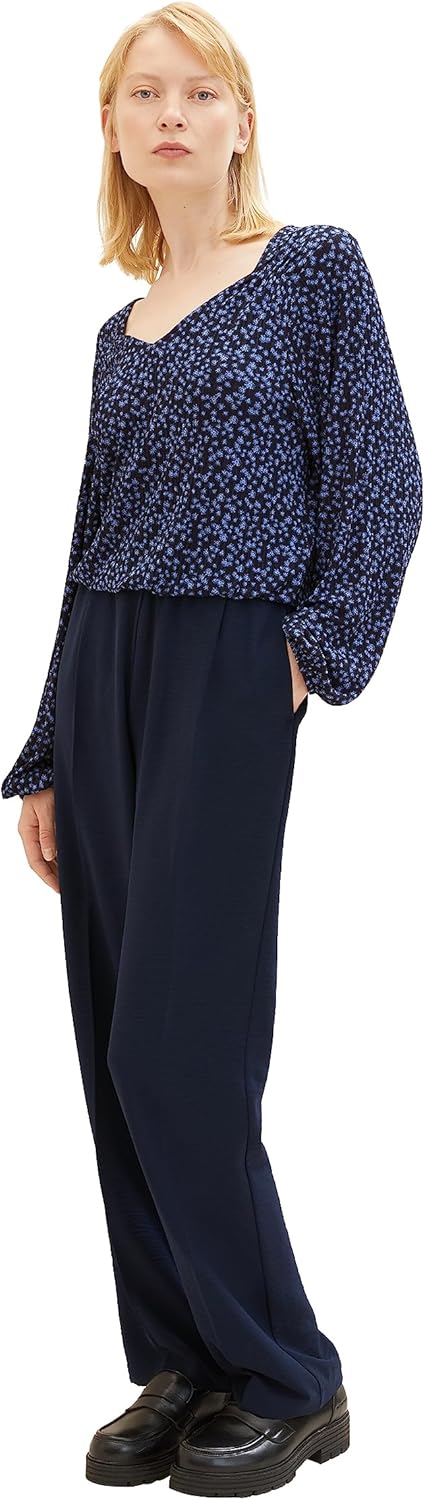 TOM TAILOR Denim Damen Denim T-Shirt Bluse mit Muster XXL 32411-navy Blue Flower Print, XXL 32411-na