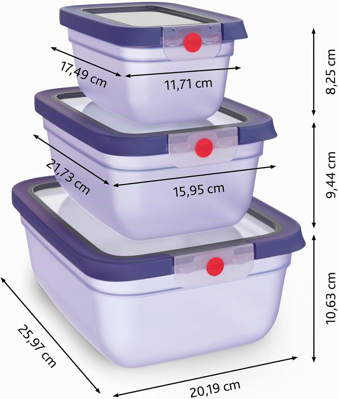 EMSA oneClick Frischhaltedosen, 0,75L, 1,5L, 3,0L, Lebensmittel 2 x länger frisch, 100% dicht, Made