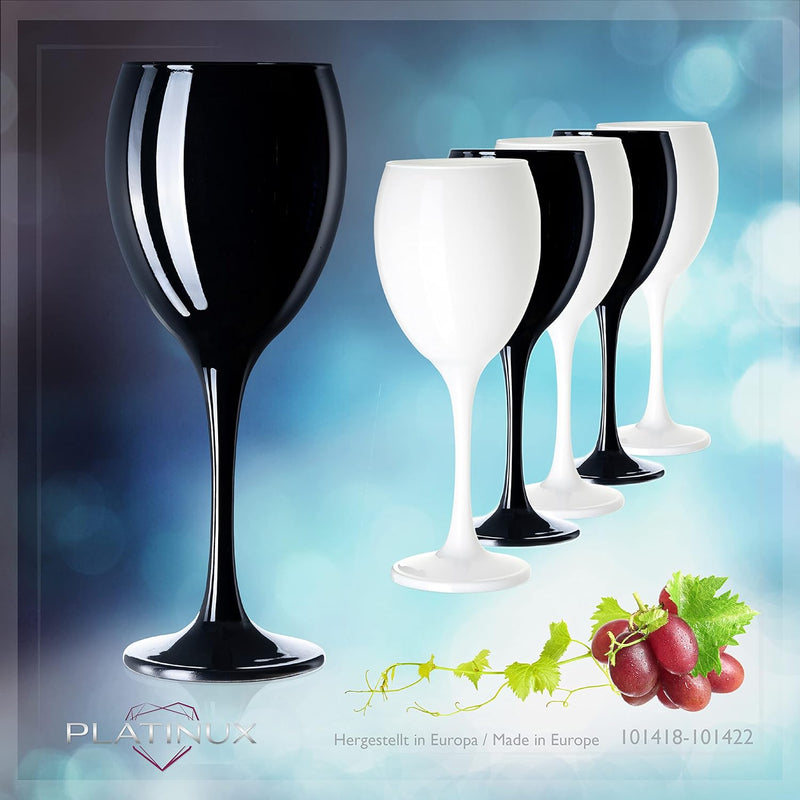 PLATINUX Schwarze & Weisse Weingläser aus Glas Wasserglas Set 6 Teilig 130ml (max. 320ml) Getränkegl