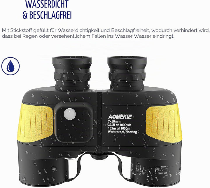 AOMEKIE Fernglas mit Nachtsicht Entfernungsmesser Kompass 7X50 Wasserdicht BAK4 FMC Ferngläser Felds