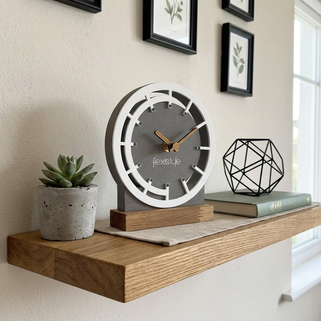 FLEXISTYLE Modern standuhr tischuhr klein aus Holz Eiche Wohnzimmer Badezimmer Uhr Holz tischuhren h