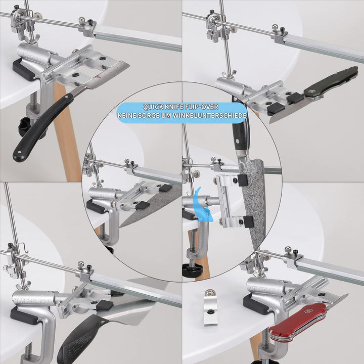 CWOVRS Messerschärfer Profi, RX-009 Messerschärfsystem Edelstahl, 360° Flip Drehung mit festem Winke