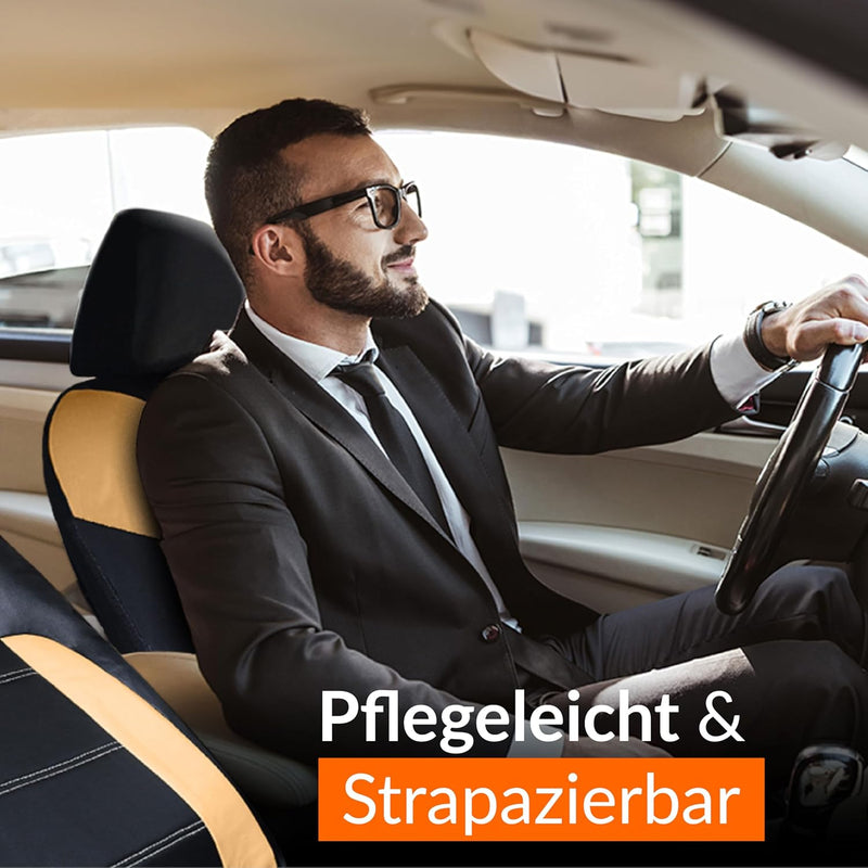 Upgrade4cars Auto-Sitzbezüge Vordersitze Beige Schwarz | Kunst-Leder Schonbezüge Set Universal | Aut