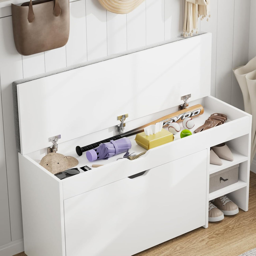 VOWNER Schuhschrank Klappen, Schuhregal Schuhkipper Schmal, Sitzbank mit Sitzkissen, Verstellbar, Fl