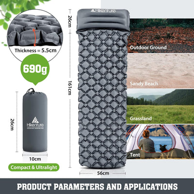 HIKENTURE Isomatte Camping kleines Packmass Aufblasbare Luftmatratze Ultraleicht - Schlafmatte für C