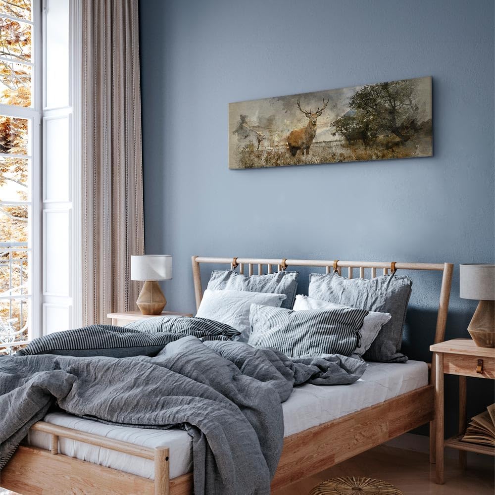 murando HandArt Bilder auf Leinwand Hirsch 150x50 cm 1 tlg Leinwandbild Wandbilder Wohnzimmer Wandde
