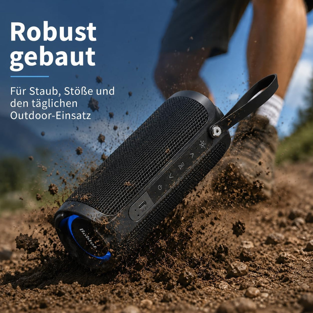 Bobtot Tragbarer Bluetooth-Lautsprecher, IPX6 wasserdicht, mit kräftigem Bass, 15 W RMS lautem Sound