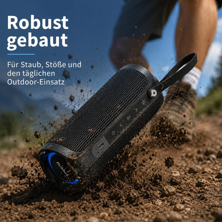 Bobtot Tragbarer Bluetooth-Lautsprecher, IPX6 wasserdicht, mit kräftigem Bass, 15 W RMS lautem Sound