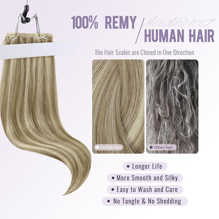 Fshine Clip in Highlight Extensions Echthaar 7Stück/120g Doppelt Tressen Für Vollen Kopf Echthaar Cl