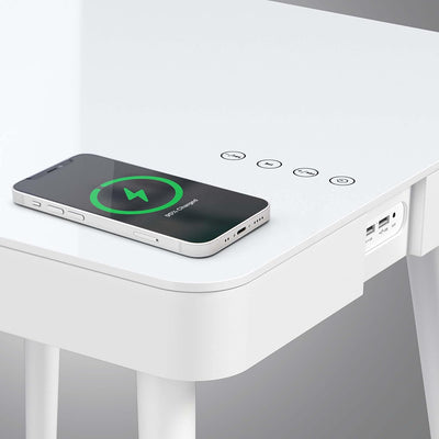 ATLASIO Beistelltisch mit Bluetooth Lautsprecher & Wireless Charger, Couchtisch mit smartem Touchpad