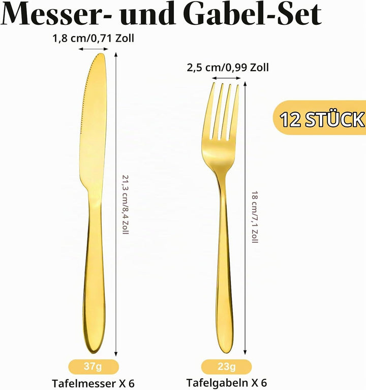 RETON 12 Stück Edelstahl Besteck Set, Messer und Gabel set, Steakbesteck Set, Essbesteck 6 Personen