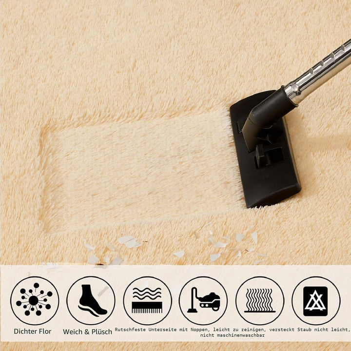 Teppich Flauschig Waschbar,Beige Teppiche Wohnzimmer,Weich Hochflor Bettvorleger Schlafzimmer,Gross