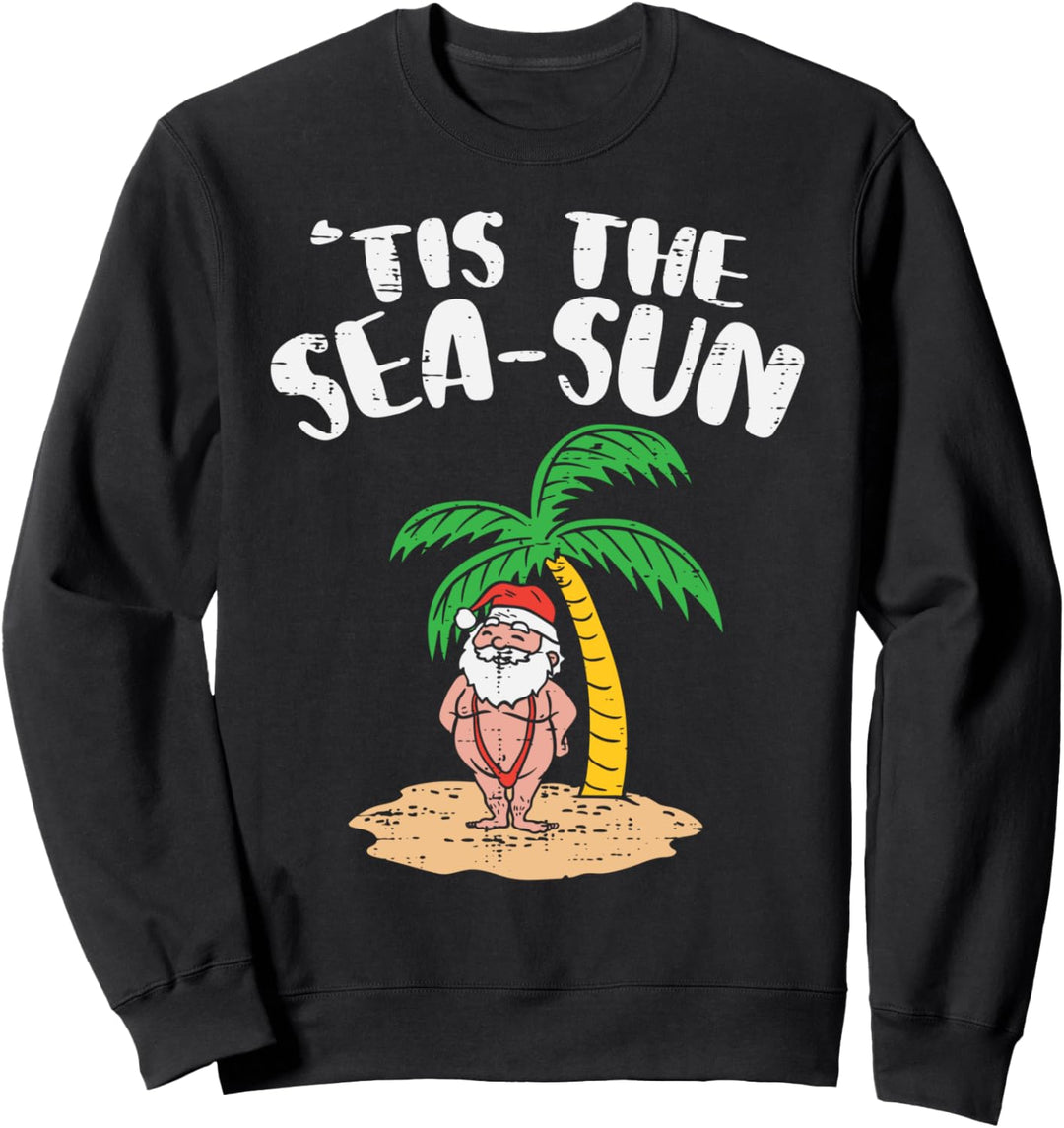 Tis The Sea Sun Santa Palm Tree Beach Christmas In July Xmas Sweatshirt