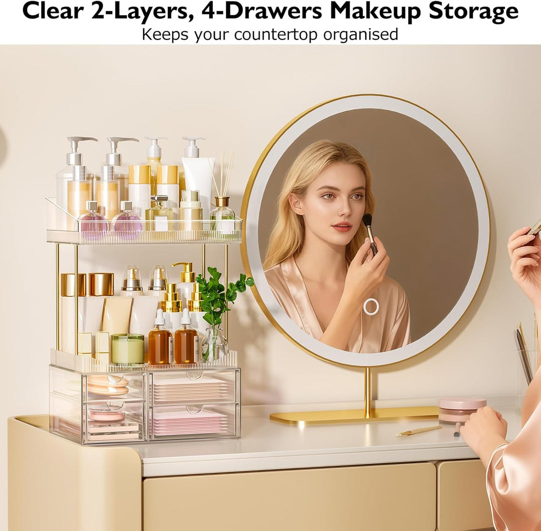 Make Up Organizer - Kosmetik Organizer Upgrade Transparent 2 Etagen 4-Schublade Modelle, Rutschfeste