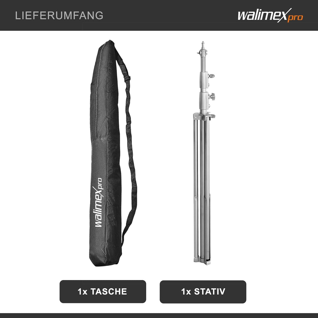 Walimex Pro Heavy Duty Edelstahl Lampenstativ - max. Höhe 270cm, inkl. Tragetasche &amp; Spigotadapter m
