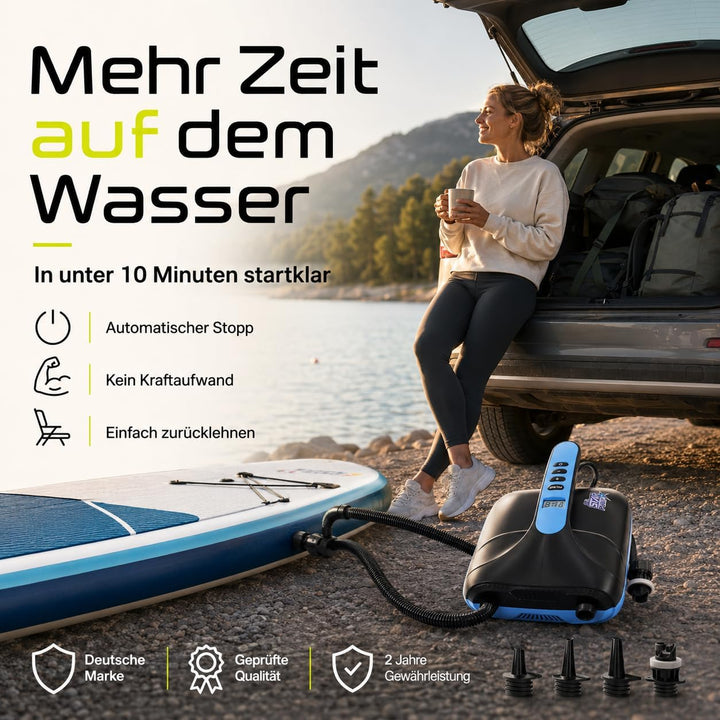 SkinStar elektrische SUP Board Pumpe Luftpumpe Kompressor Stand Up Paddle | Bis 20 PSI, automatische