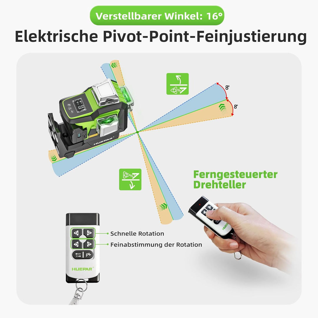 Huepar Verbesserter 360° Laser Wasserwaage mit Elektrische Feineinstellung