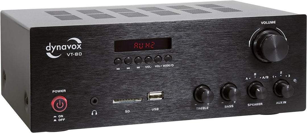 Dynavox Stereo Kompakt-Verstärker VT-80 schwarz, schraubbare Anschluss-Terminals für 4 Lautsprecher,