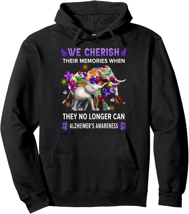 Alzheimers Awareness Shirt Elephant Memories Purple Ribbon Pullover Hoodie