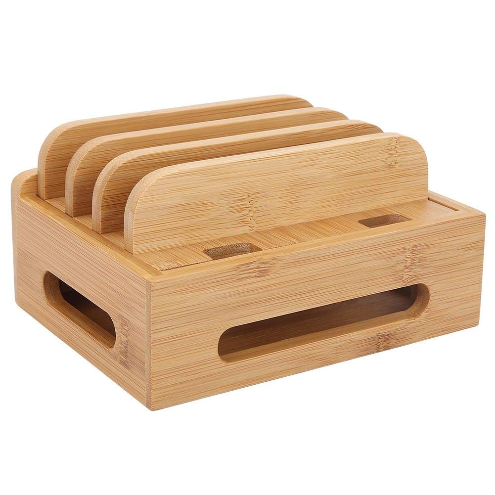 GZD cersalt Handyständer, Bambus Organizer Multi-Gerätehalter Holzfarben Handyladestation Gerätestän