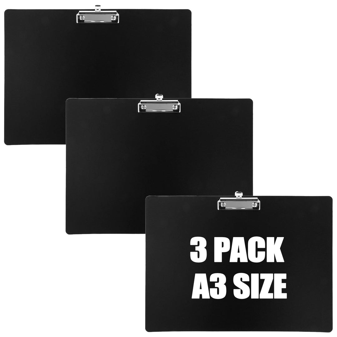 3 Stück Klemmbrett A3 Kunststoff Klemmbretter 44 x 32cm Schwarz A3 Klemmbrett Clipboard mit Klemmer