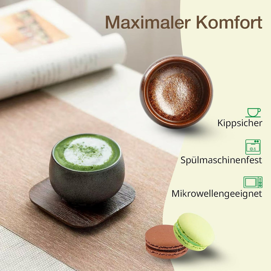 Espressotassen SET 4x80ml, Dickwandig Tassen aus Steingut, Handgefertigte bunte Kaffeetassen, Kerami
