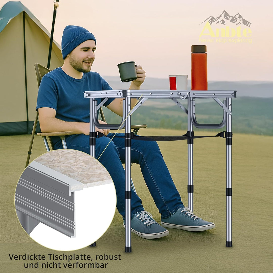 Anbte Campingtisch Klapptisch aus Aluminium mit 3 Verstellbare Höhe Tragbar Koffertisch mit Aufbewah