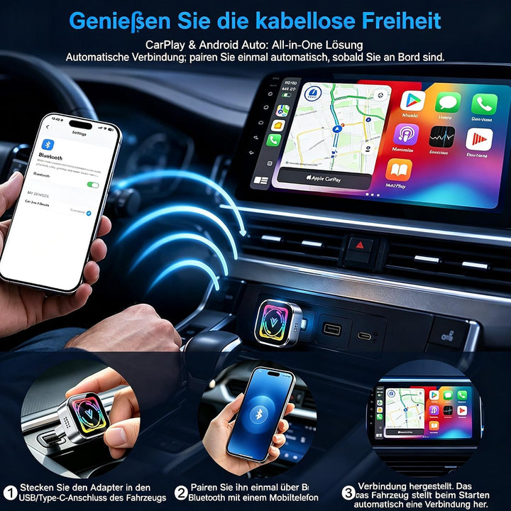 Carplay Wireless Adapter 2-in-1 Dongle for Apple CarPlay &amp; Android Auto wireless adapter,Auto-Reconn