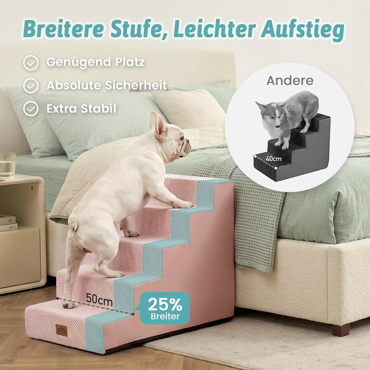 COZY KISS Hundetreppe für Kleine Hunde, 5 Stufen Breiter Haustiertreppe für Bett Couch Auto, 60cm Ho