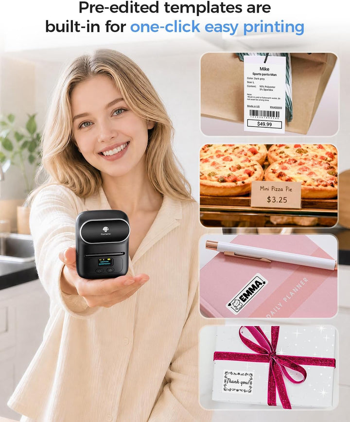 Phomemo M110 Etikettendrucker Thermo Etikettendrucker Mini Bluetooth Handheld-Drucker mit für Kleidu
