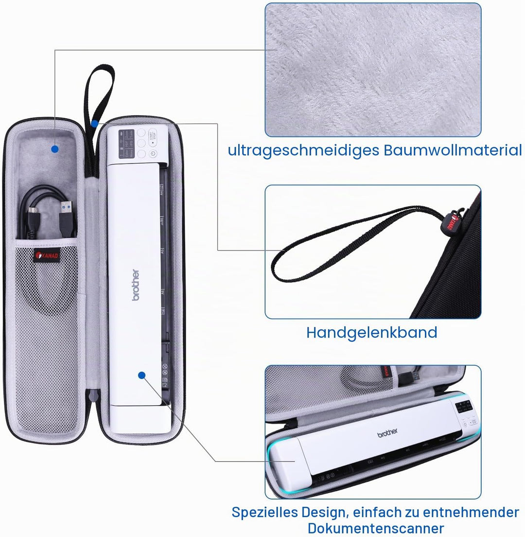 XANAD Tasche für Dokumentenscanner, kompatibel für Brother DS-640 / DS-740 / DS-940 Mobiler Scanner