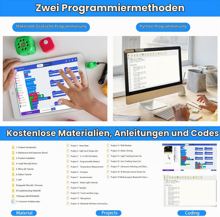 KEYESTUDIO BBC Microbit V2.2 Starter Kit, Micro bit Car Kit, Elektronisches STEM Programmier Kit, Ge